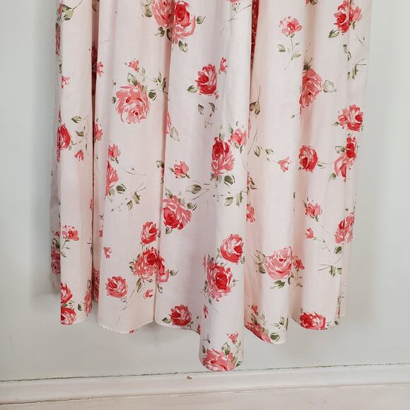 Laura Ashley Vintage 90s Floral Rose Belted Maxi Dress White Pink Cottage Size 8 - Picture 6 of 9